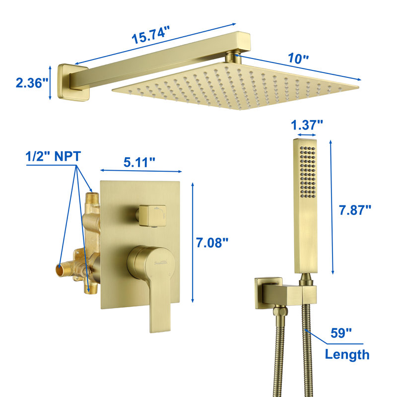 All-In-One Kit with Rough in-Valve, Brushed Gold