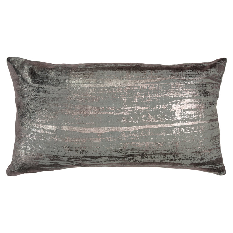 Silver Foil Printed Cotton Lumbar Throw Pillow 14" x 26"