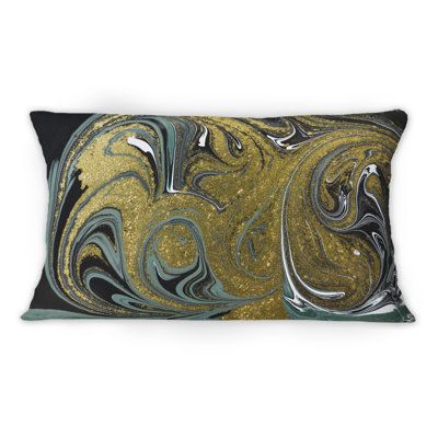 Blue And Golden Marble Waves - Modern Printed Throw Pillow 1