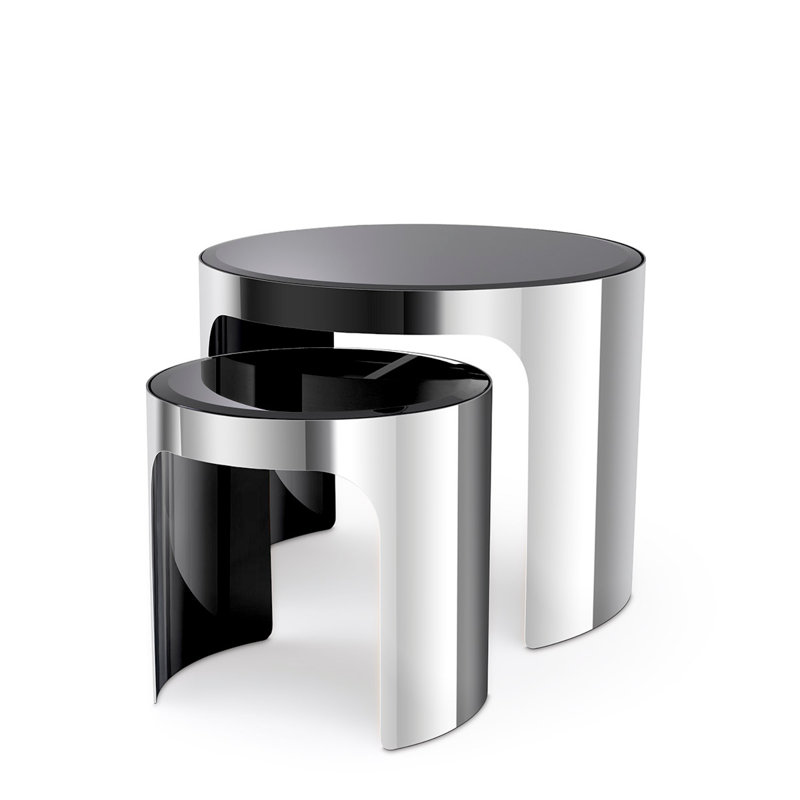 Side Table Piemonte Polished SS S/2-Glass L