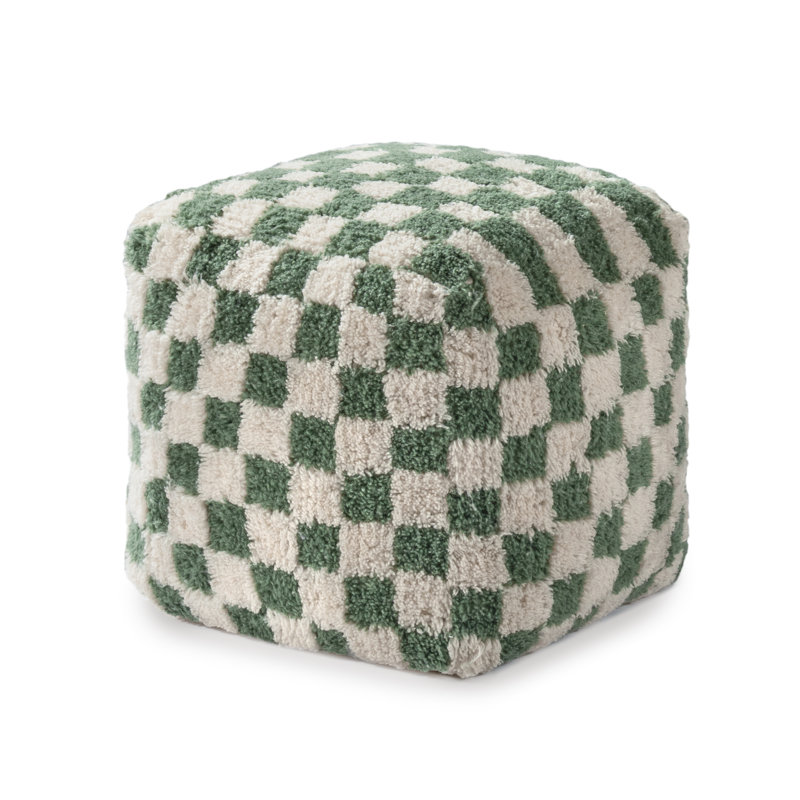 Marta 20" Sage Checkered Upholstered Pouf Ottoman, Sage