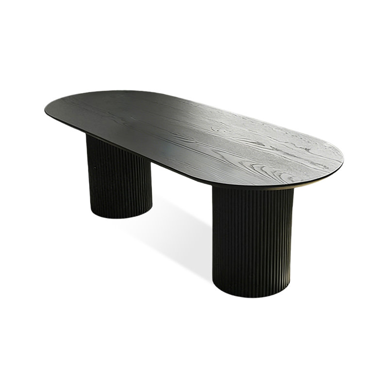 Table de salle à manger ovale noire en bois massif, H 29,53 po x L 70,87 po x l 31,5 po 