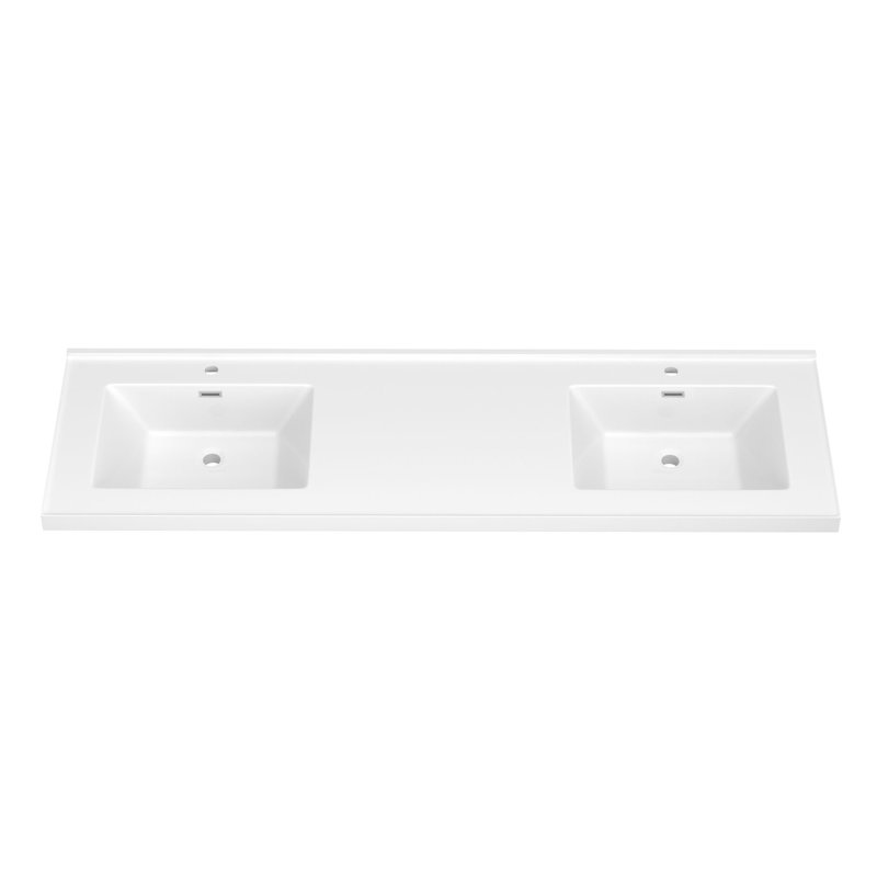 72'' W X 22'' D Solid Surface Bathroom Vanity Top Rectangular Vanity Basian Double Sinks Countertop with Pre-drilled Faucet Hole in White