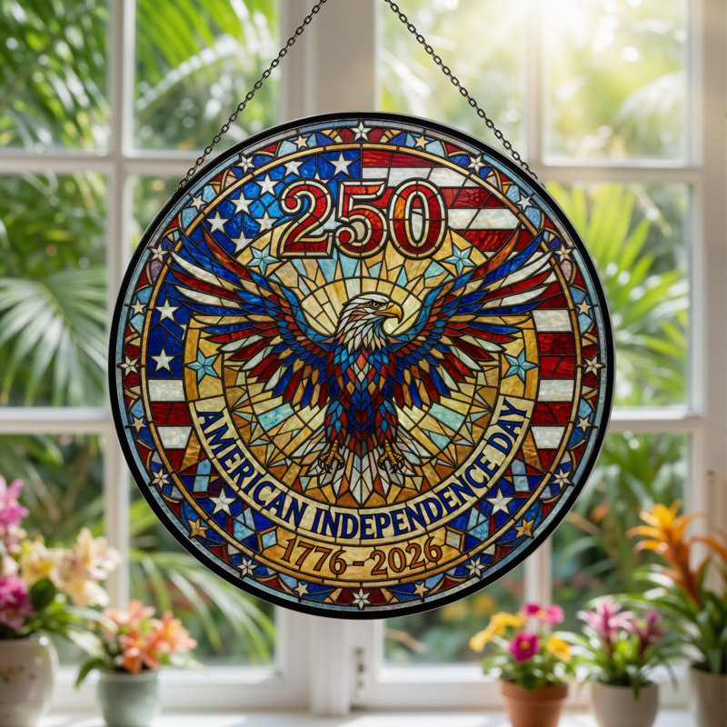 Panneau de fenêtre en verre pour décoration intérieure American Eagle USA 250th Anniversary - H 12 po, H 12 po