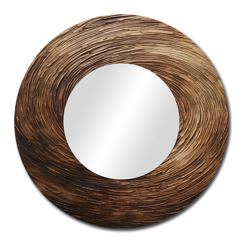 Brown Calm Current Spiral I - Abstract Spirals Large Mirror, Modern Round Decorative Wall Mirror, Printed Metal Art