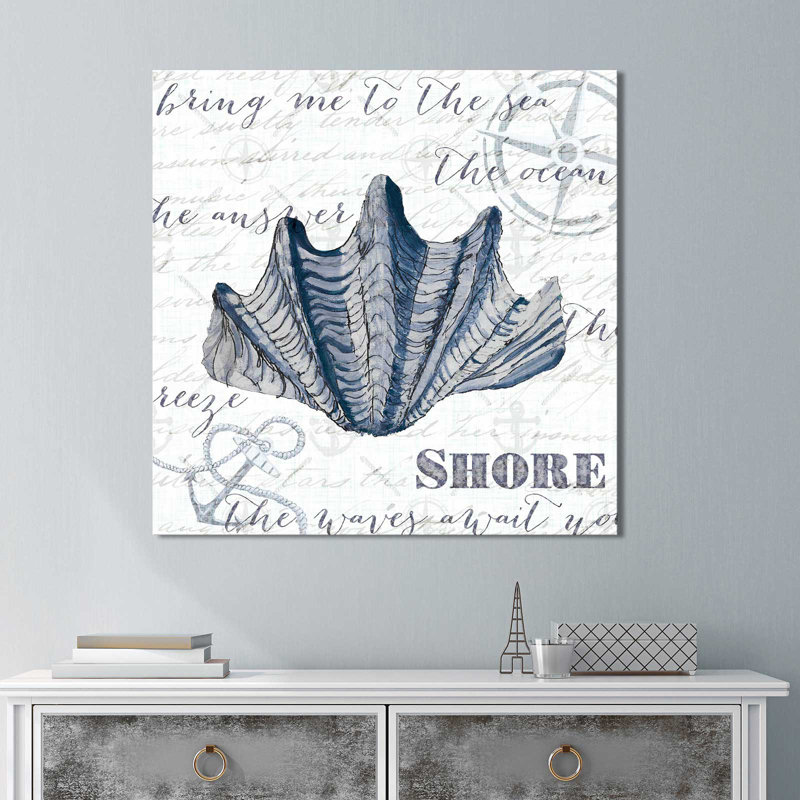 «Indigo Shell I», reproduction de peinture à l'aquarelle, H 18 po x l 18 po x P 1 po, Toile tendue