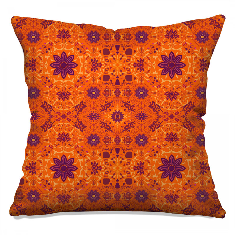 Coussins décoratifs oranges et mauves à motif mandala, 14 X 14 pouces