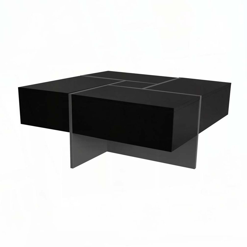 Table basse carrée avec plateau coulissant extensible, Noir