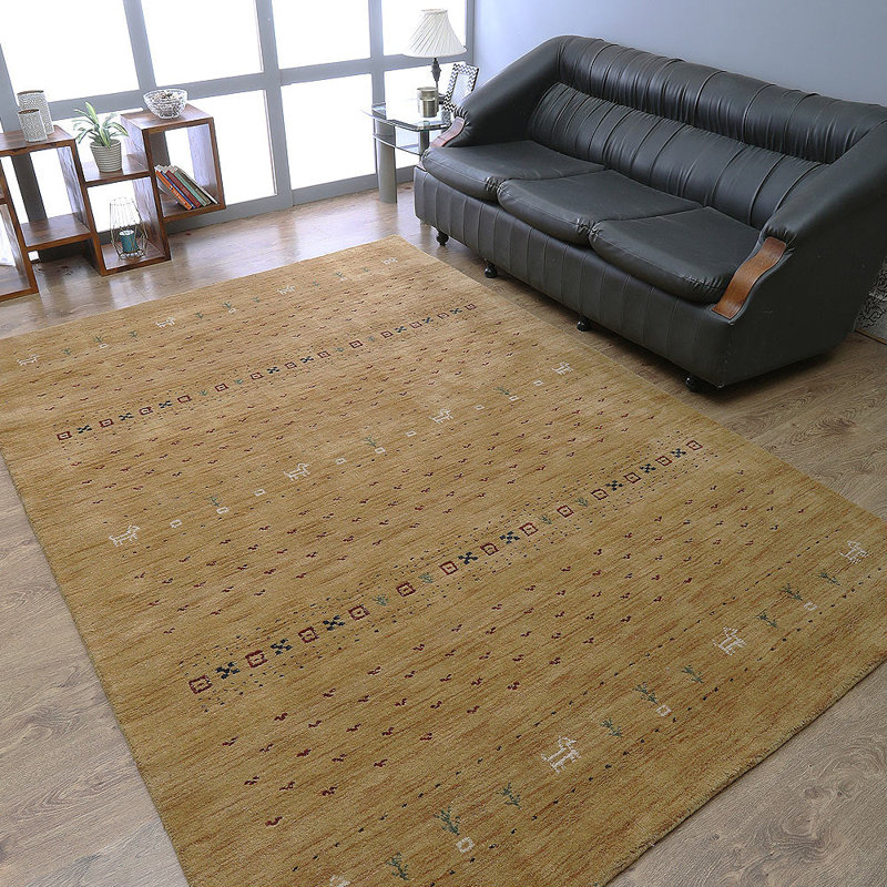 Manns Hand Knotted Loom Wool Eco-Friendly Area Rugs - Round, Gold Color, Contemporary Modern Design, High Pile Thick Handmade Anti Skid Area Rugs for Living Room, Bed Room