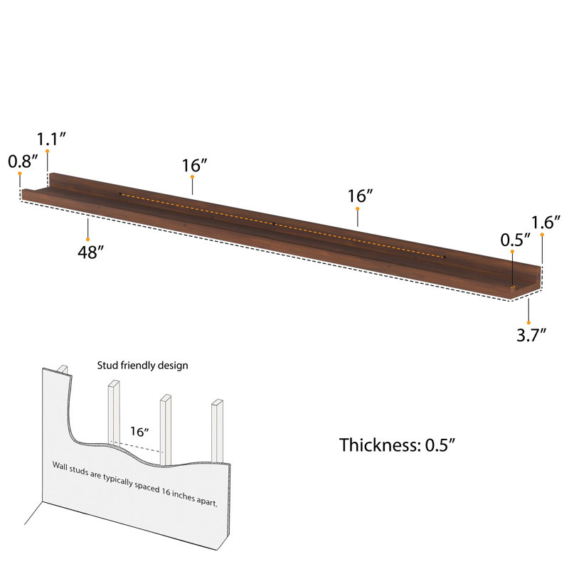 Herewardus 2 Piece Picture Ledge Wall Shelf, 1.6" H x 48" W x 3.7" D, Walnut