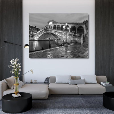 Hokku Designs Frank, Assaf Gallery Wrapped Canvas Art: Rialto Bridge at night, Venice, Italy, FTBR, 1892