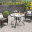 Table de patio ronde de 38 po avec trou pour parasol, table de salle à manger d'extérieur en verre trempé, cadre en métal résistant aux intempéries pour le jardin, la terrasse, la cour, noir