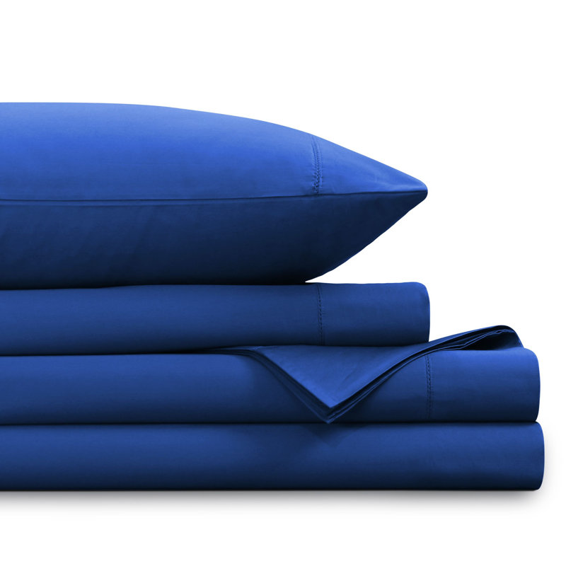 1000 Thread Count Egyptian-Quality Cotton Sateen Extra Deep Pocket Sheet Set, Classic Blue