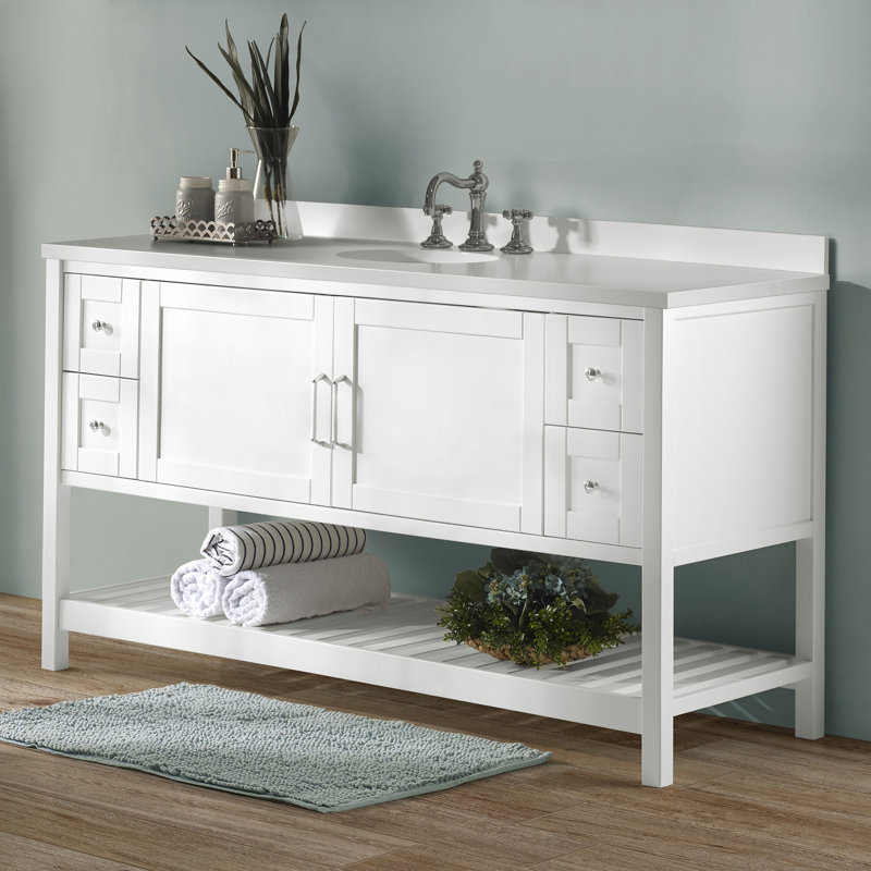 Meuble-lavabo moderne à fermeture en douceur de 60 po avec tablette de rangement ouverte Caitline