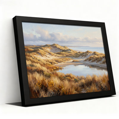 Golden Sand Dunes and Ocean Horizon Canvas Wall Art