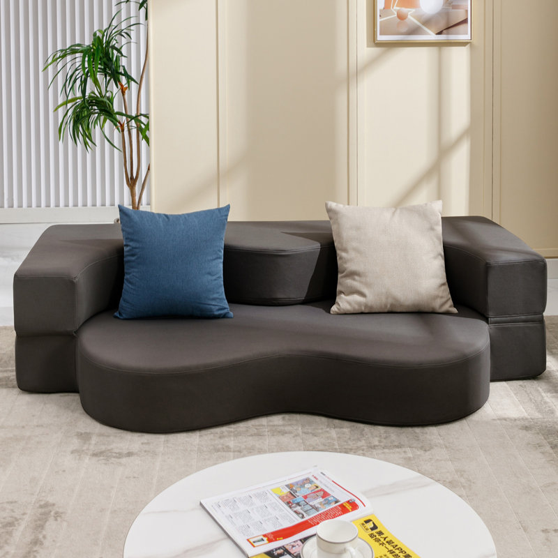 Canapé convertible en cuir Kuebler Vegan (coussin non inclus), 17.4" H x 78.74" W x 29.5" D, Similicuir gris foncé