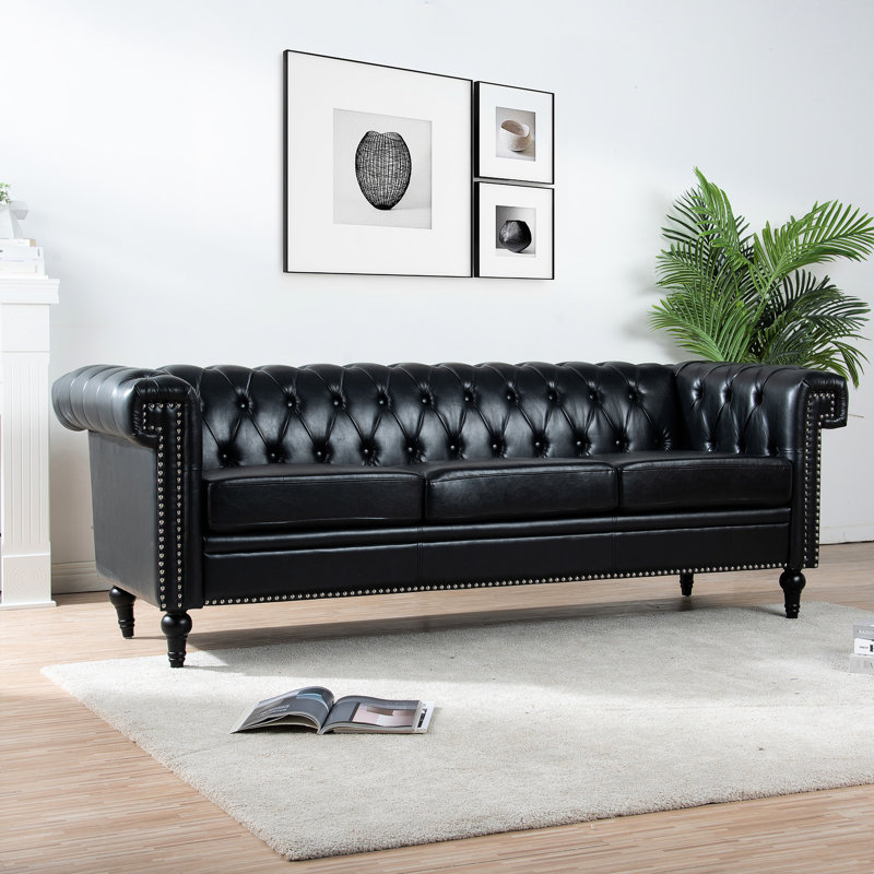 3 places, largeur de 81,2 pouces, coussins amovibles, cuir d'unité centrale, pieds robustes en bois, siège large au design élégant, revêtement en cuir, coussin confortable, siège détachable de style moderne