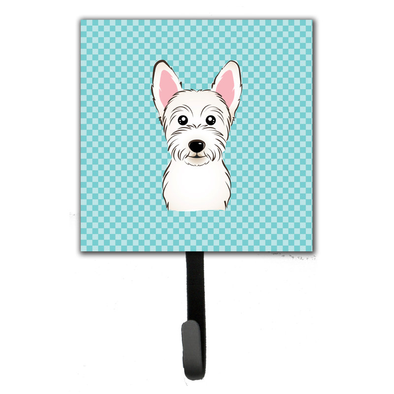 Porte-laisse westie damier et crochet mural