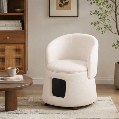 Beige Pet Friendly Chair with Hidden Pet Nook, Convertible Stool, Storage Seat, 220lbs Capacity, Acacia Wood Legs
