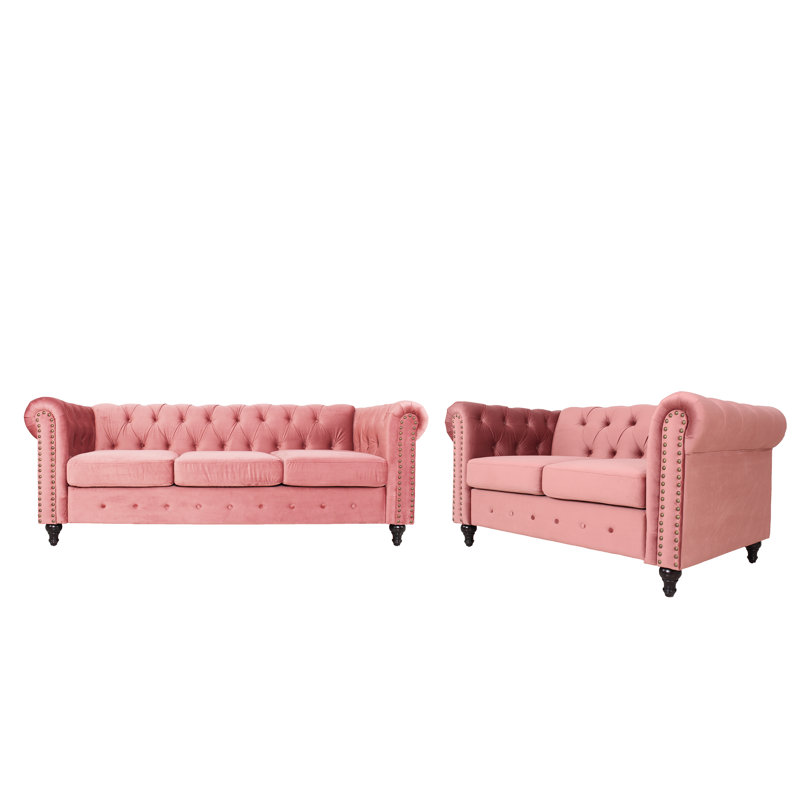 Ensemble de salon 2 pièces Crewkerne, Velours rose fumé