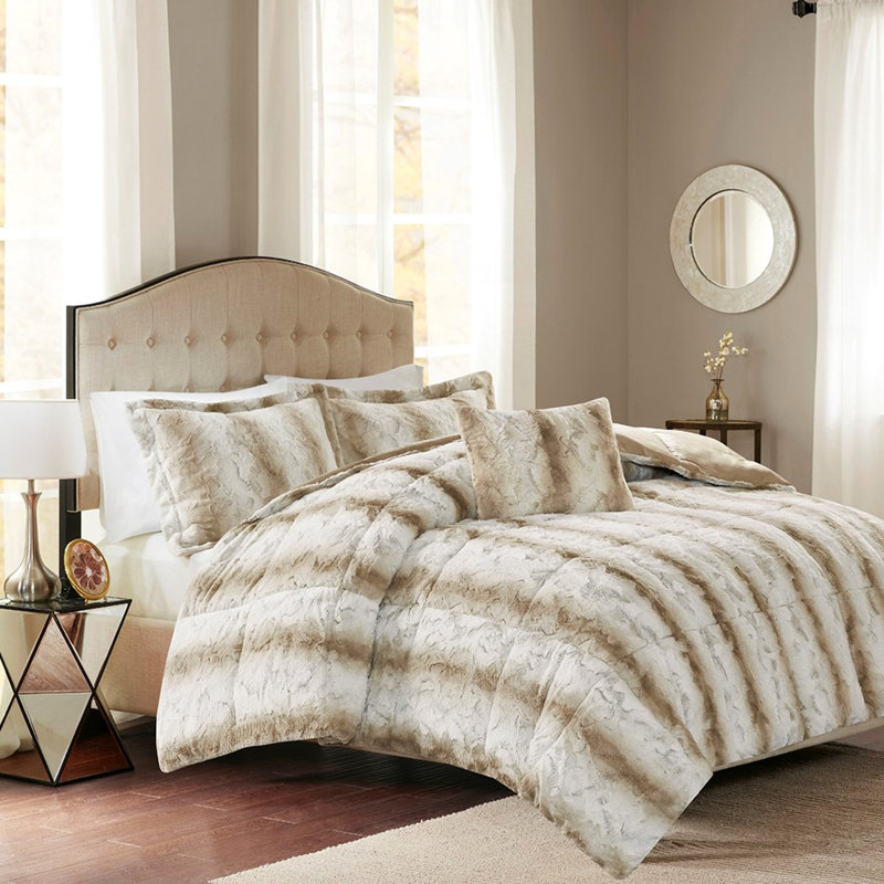 Édredon en fausse fourrure double / grand - gris, statique, Sable, Édredon très grand et 3 pièces supplémentaires