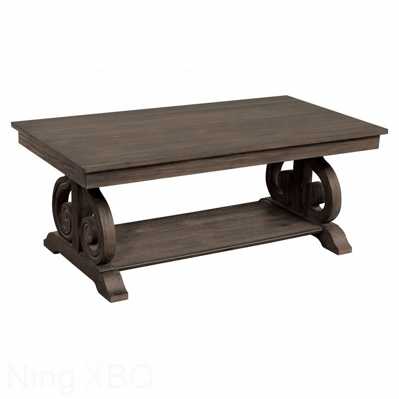 Table basse classique et traditionnelle avec tablette à fond en chêne foncé