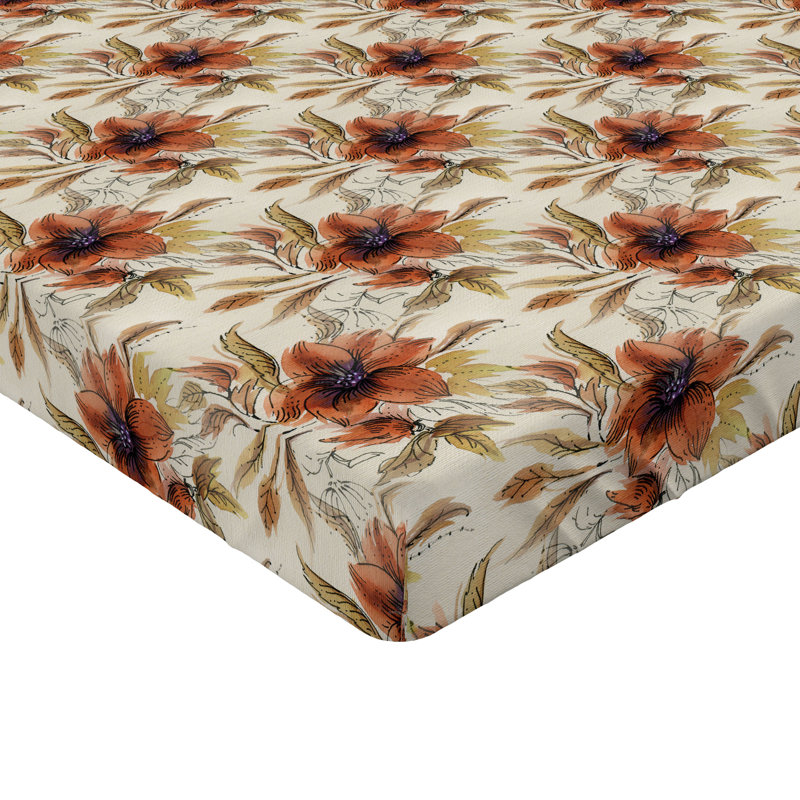 Ambesonne Nature Fitted Sheet Leaves Botanical Style Art, Twin Fitted Sheet, Cinnamon/Pale Khaki/Beige Floral