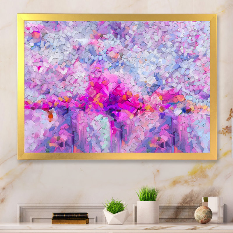 «Purple Lila Flower Grunge Art», reproduction sur toile flottante, H 16 po x l 32 po x P 1 po, Cadre doré