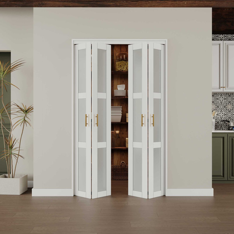 Porte pliante 3 pièces en verre givré avec ensemble de quincaillerie d'installation et poignée, 48 po x 80 po