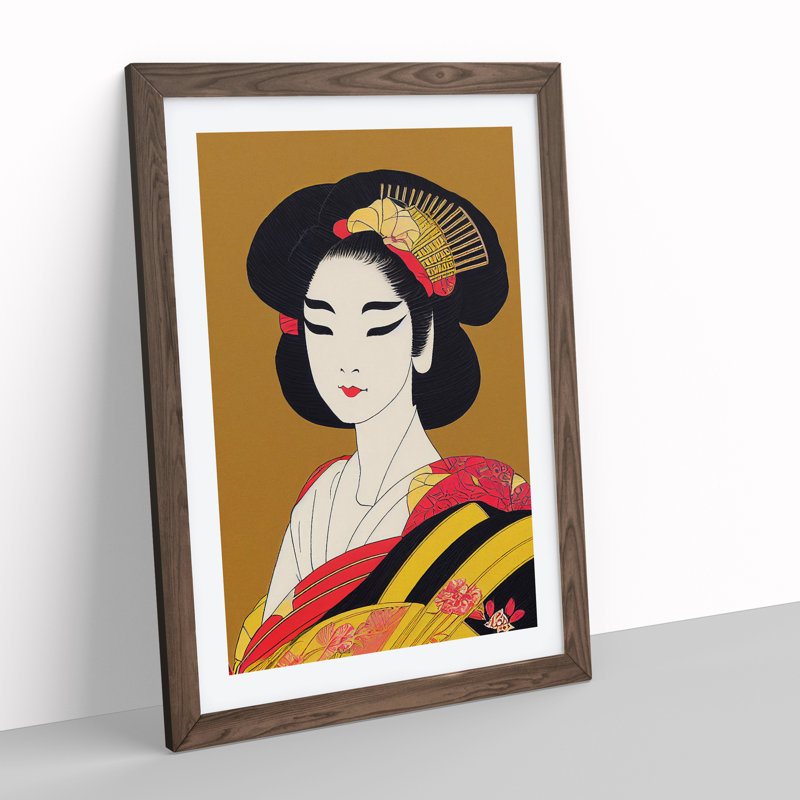 Beauty of a Geisha - Wall Art, 66cm H x 48cm W x 2cm D, Walnut Framed, White