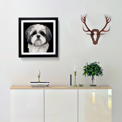 Shih Tzu Geometric - Single Picture Frame Print on Wood