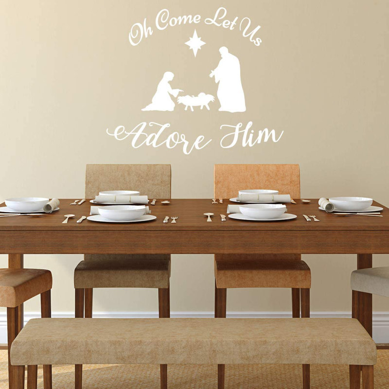 Adhésif décoratif Trinx Oh Come Let Us Adore him, Blanc, H 14 po x l 17 po