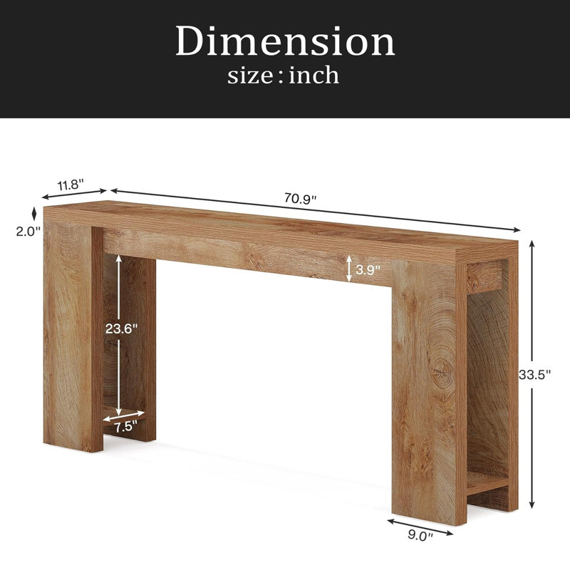 Table d'entrée en bois, console, table d'appoint en bois, Brun