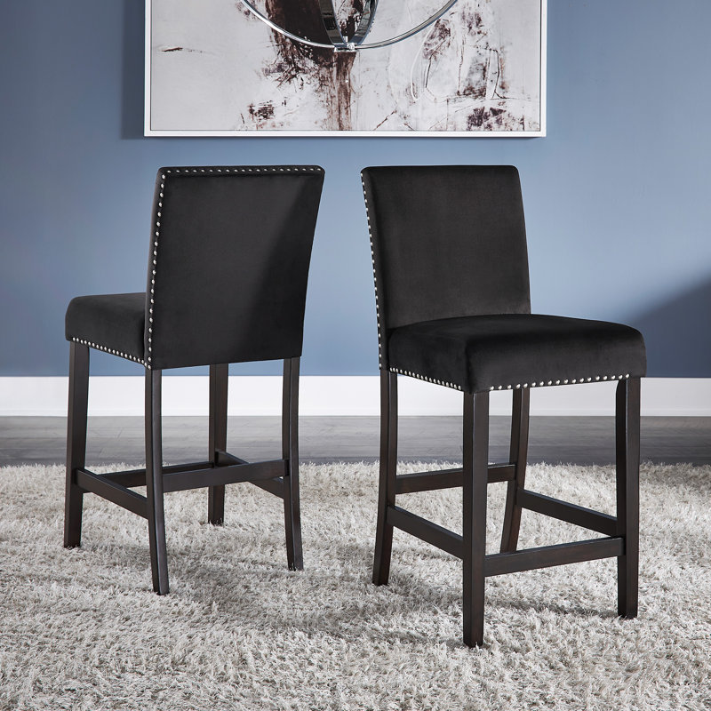 Espresso Finish Velvet 26" Counter Stool, Black Velvet