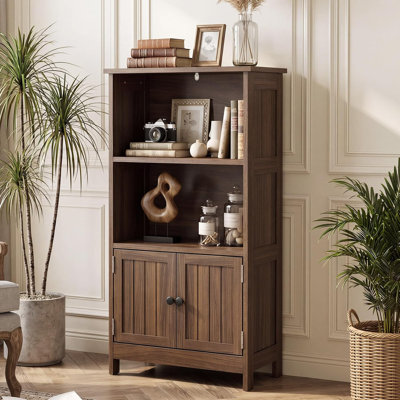 Slim Freestanding Entryway Storage Cabinet with Doors & Adjustable Shelves, Walnut