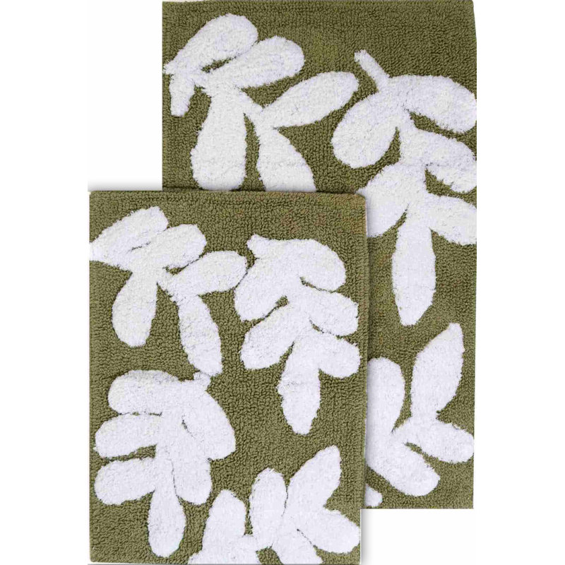 Elar Cotton Blend Non-Slip Bath Rug, Sage / White