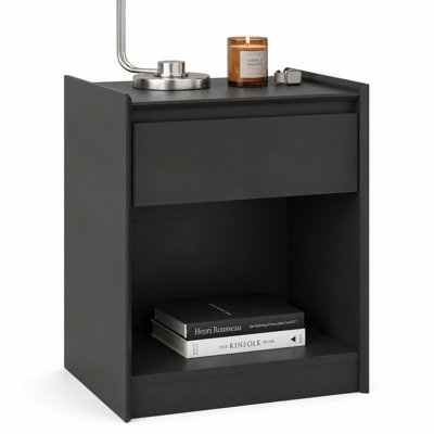 Modern 1-Drawer Nightstand with Open Storage Shelf