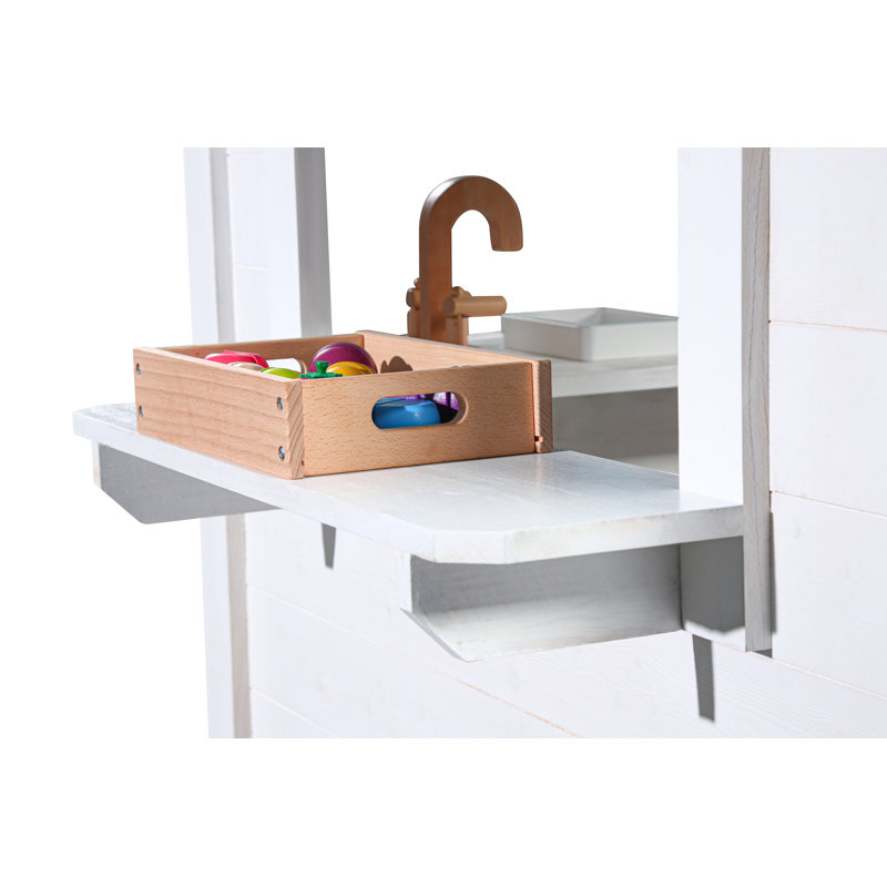 Oceano White and Black Wooden Playhouse with Kitchen and Garden