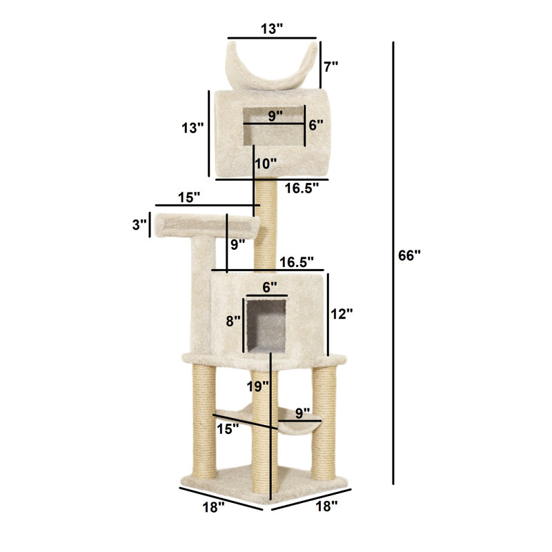 New Cat Condos Solid Wood 66″ Cat Tower Condo for Large Cats
