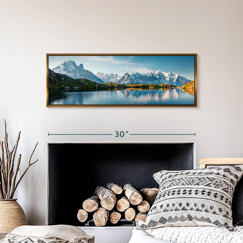 Lac Blanc et Mont Blanc, 31 po x 11 po, Cadre flottant doré