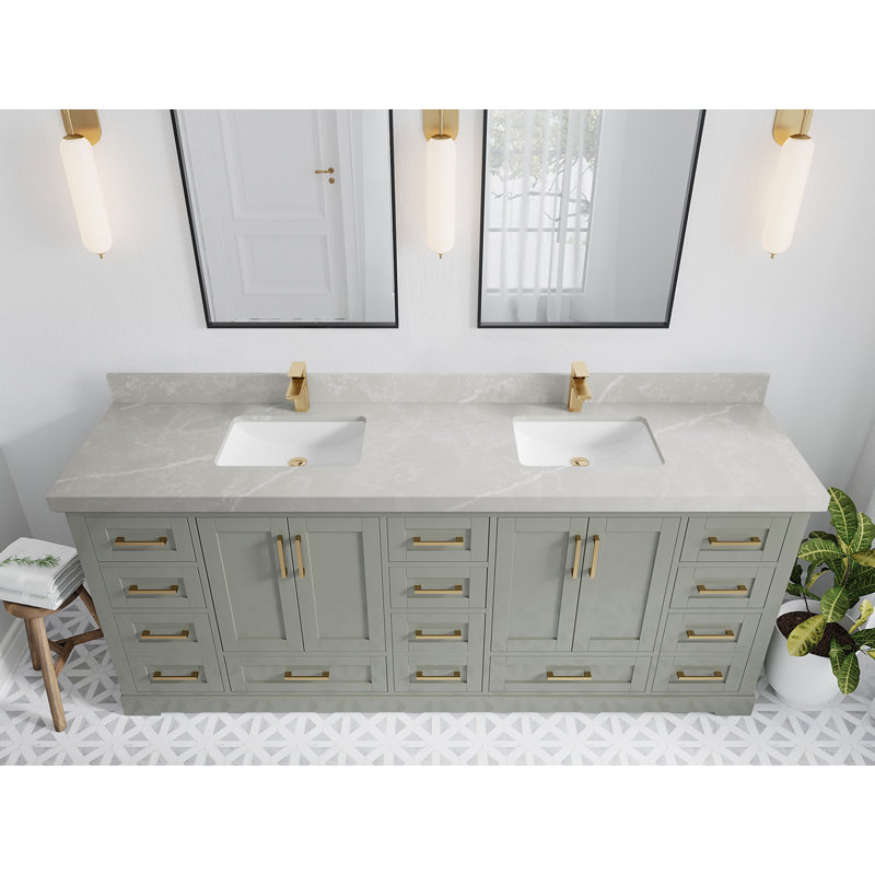 Esin 84'' Double Bathroom Vanity with Top, Pearl Light Gray