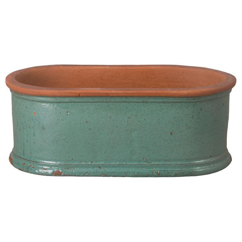 Pot à fleurs en céramique Strassen, H 15 po x l 28,5 po x P 15 po, Bleu sarcelle