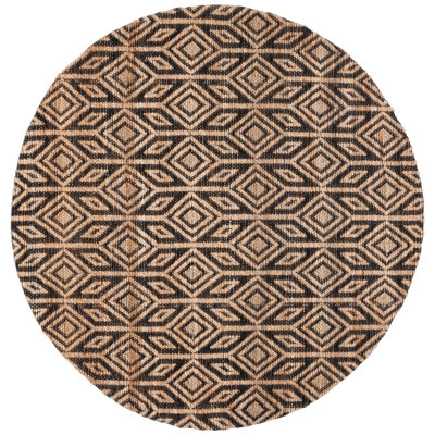 Roemer Natural Fiber Handloomed Jute Cotton Geometric Rug in Black/Natural