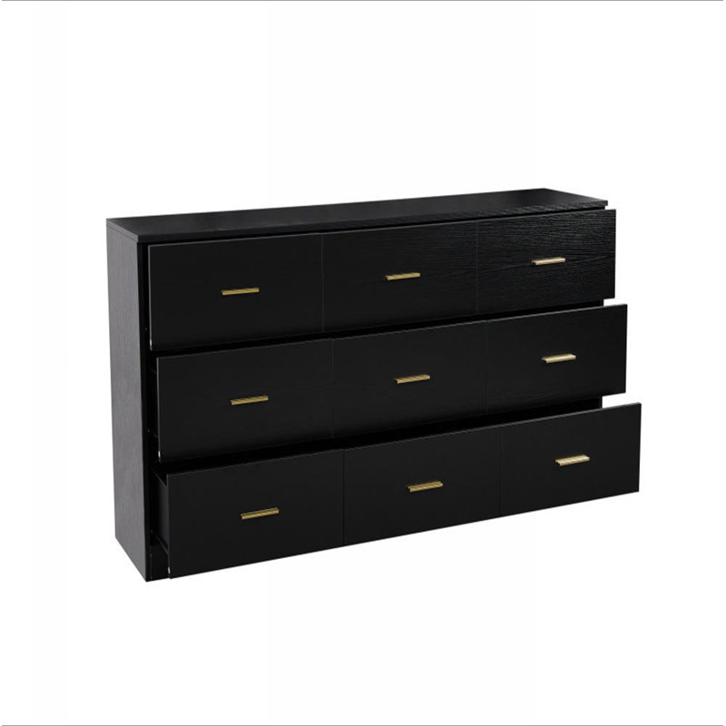 Commode moderne à 9 tiroirs pour la chambre à coucher - Vaste commode de rangement, Noir