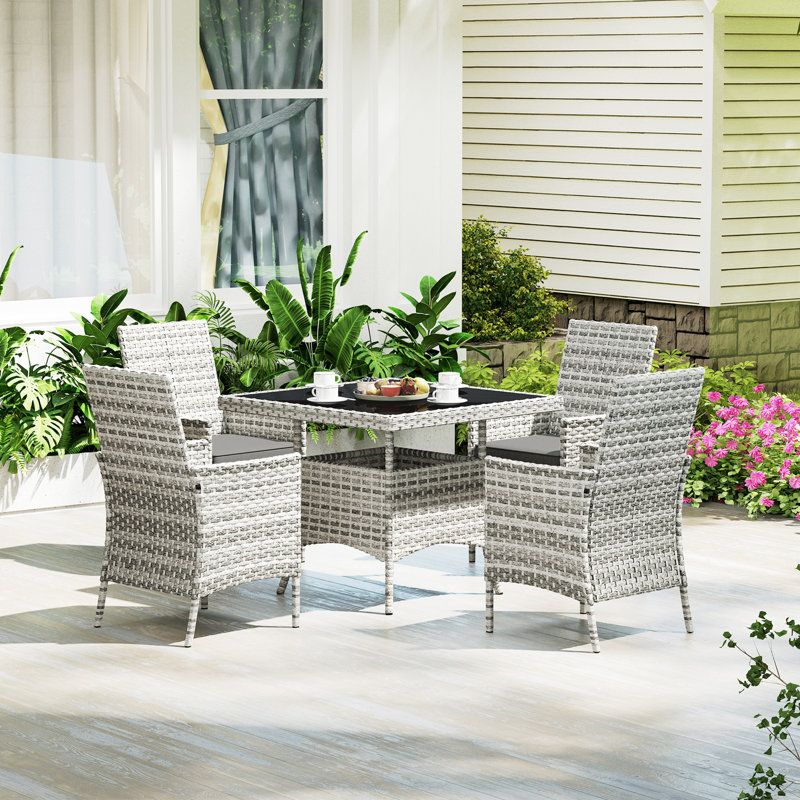 Outsunny Rattan Garden Furniture Set 4 Seater with Cushions, Grey