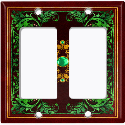 Couvercle de prise de courant en métal avec interrupteur de lumière (cadre élégant à fleur verte marron - bascule simple)
