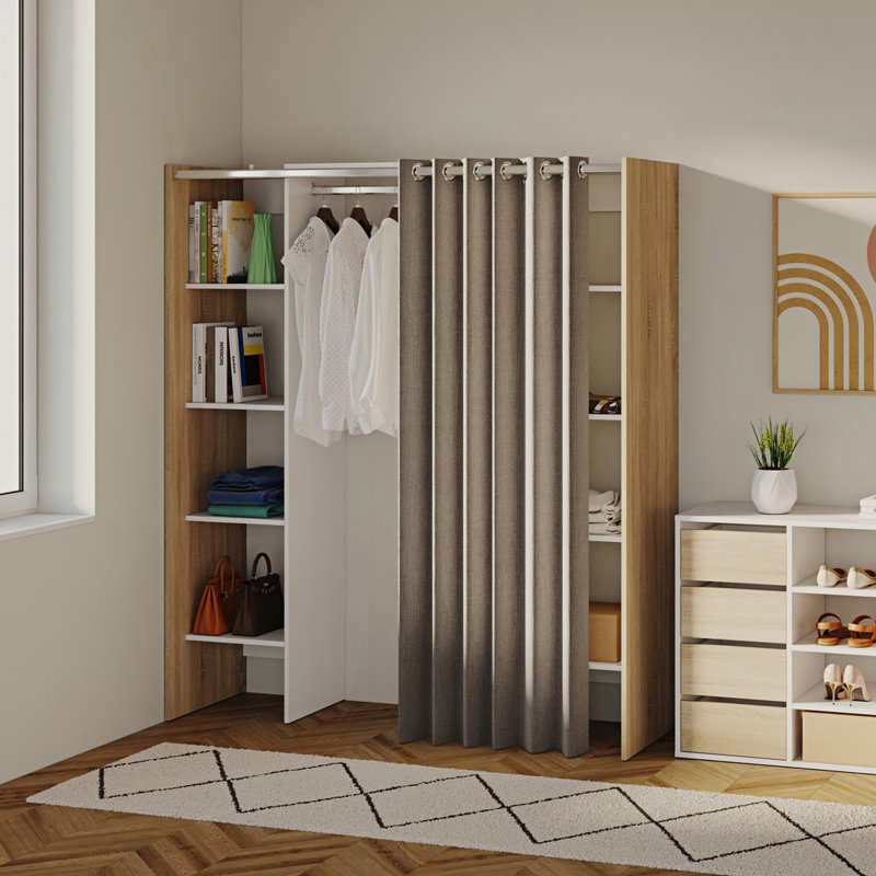 Tom & Jerry 112cm - 185.3cm Closet System, White Oak/Taupe