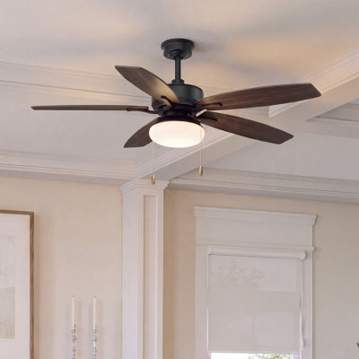 Billows 52-inch Forged Black Ceiling Fan with Light Kit and Reversible Black/Toasted Oak Blades