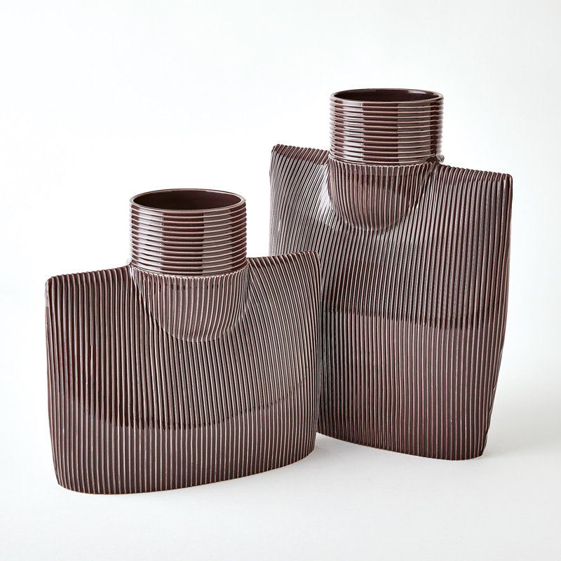 Ribbed Collar Vase-Plum-Sm, 11.5" H x 12.25" W x 5.25 D