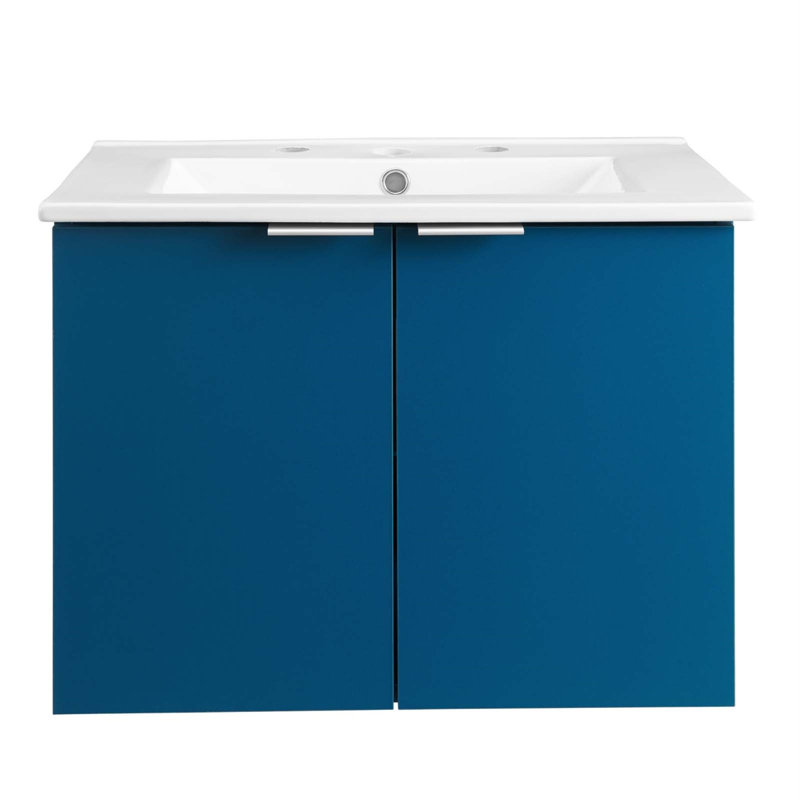Meuble-lavabo mural 24 po Maybelle, Bleu marine / blanc